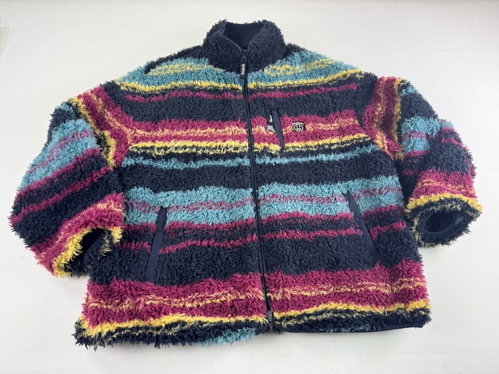 Beaster Sherpa Fleece Jacket Mens XL Multicolor Striped Full Zip Streetwear